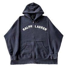 Vintage RALPH LAUREN Spell Out 1990 s Y2K Zip Up Hoodie Rugged Preppy Men s XL