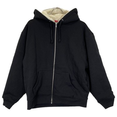 Supreme 22AW Black Faux Fur Lined Zip Up Hooded Sweatshirt Jacket
