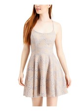 CITY STUDIO Womens Fit + Flare Short Dress Gray Spaghetti Strap Party Juniors 17