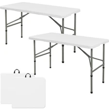 Set of 2 Folding Table 4FT Camping Table Portable Heavy Duty Plastic Rectangu...