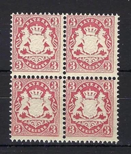 Germany Bavaria 1875 Sc# 34 Bayern Coat of Arms embossed wtrmrk 94 block 4 MNH