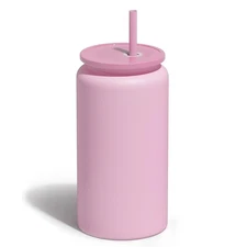 UIRZOTN 16oz Stainless Steel Cups w/ Lids & Straws, Pink, Textured Matte Finish