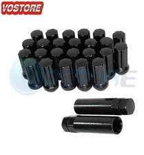 24pc 14x1.5 Black Wheel Lug Nuts w/ Two Keys for Silverado Sierra Yukon XL 1500