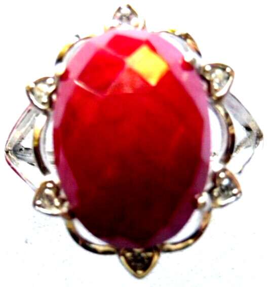 Bague en béryl rubis véritable, grand bijou femme argent massif 11.Cts