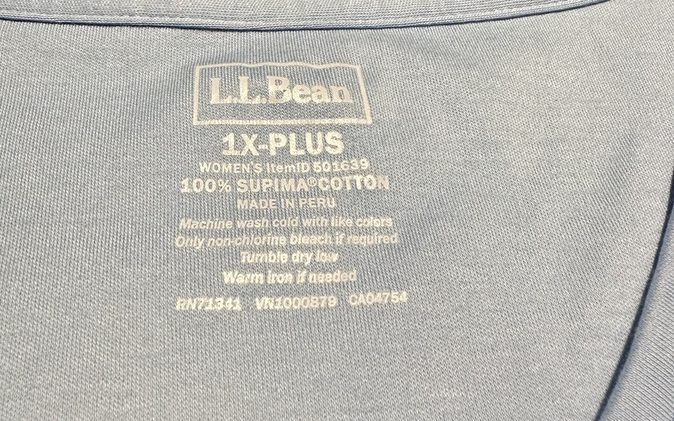 LL Bean Womens Plus Size 1X Blue Supima Cotton Knit Short Sleeve T