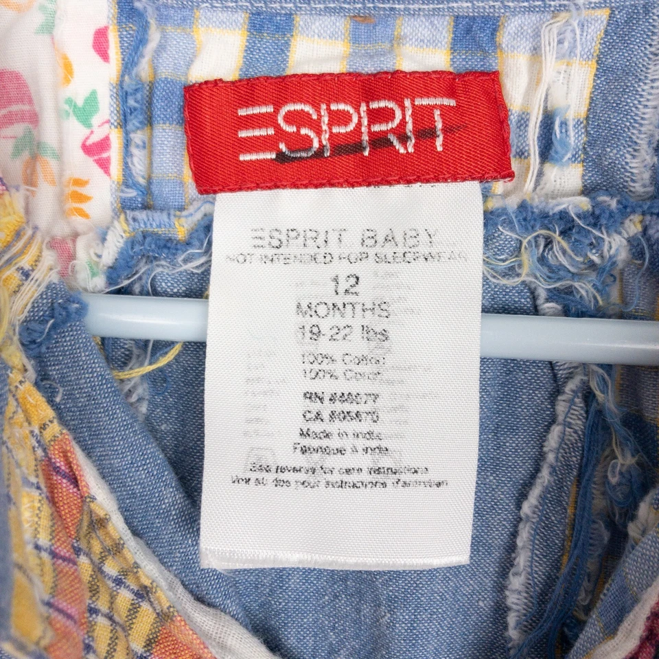 Esprit Pathwork 连衣裙婴儿 12 个月蓝色布 100% 棉 — 第 3/4 张图片