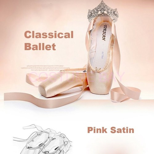 Girls Womens Professional Ballet Dance Toe Pointe Shoes Hard Sole Satin Ribbon - Picture 2 of 17