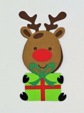 Christmas Reindeer w/gift Diecut Paper Scrapbook Embellishment Layered Cardstock