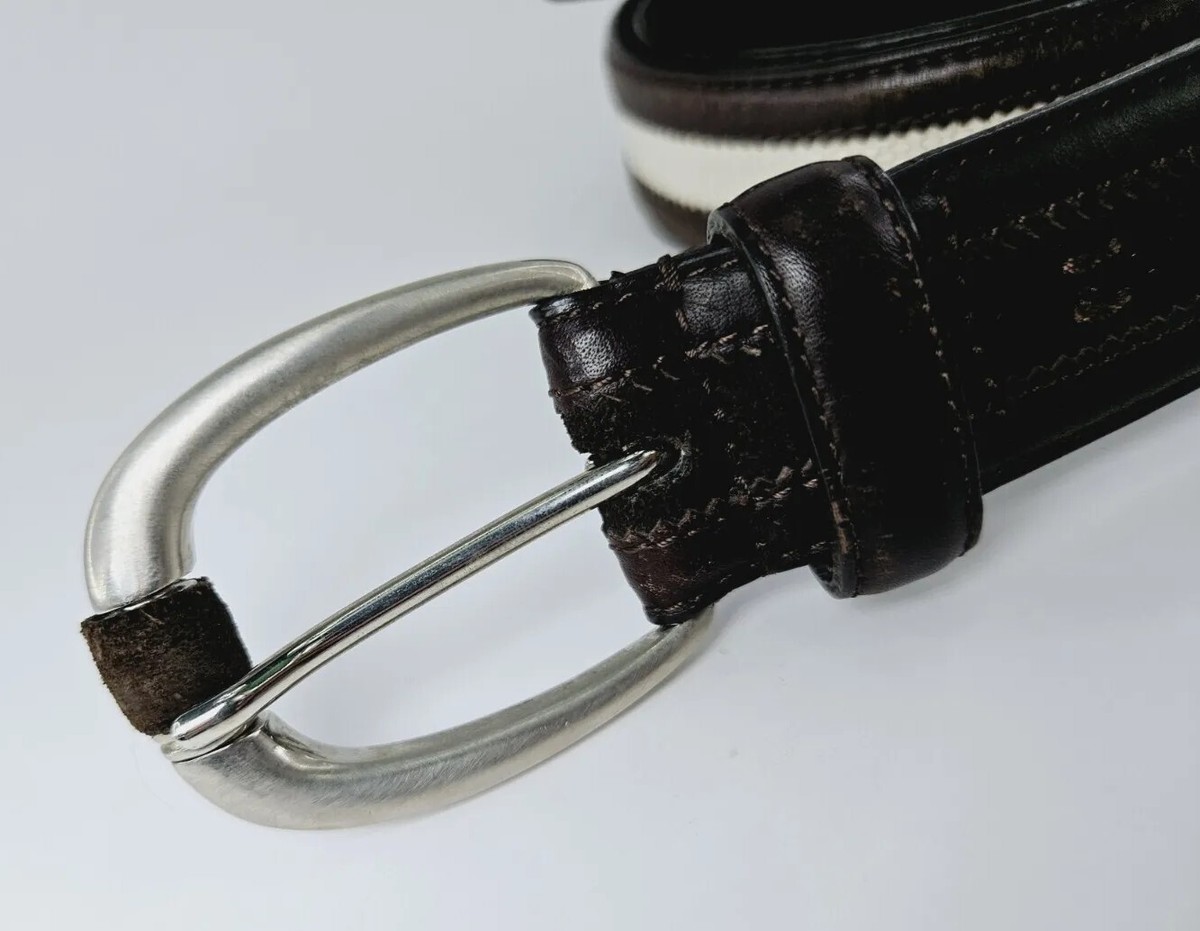 Ermenegildo Zegna レザーベルト Ermenegildo Zegna Men's Brown Leather Belt White Line Made