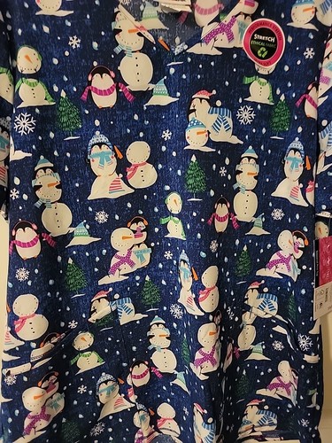 Snowman & Penguin Theme Scrub Size XLarge W/Pockets NWT stretch ultra soft Nice$ - Picture 3 of 16