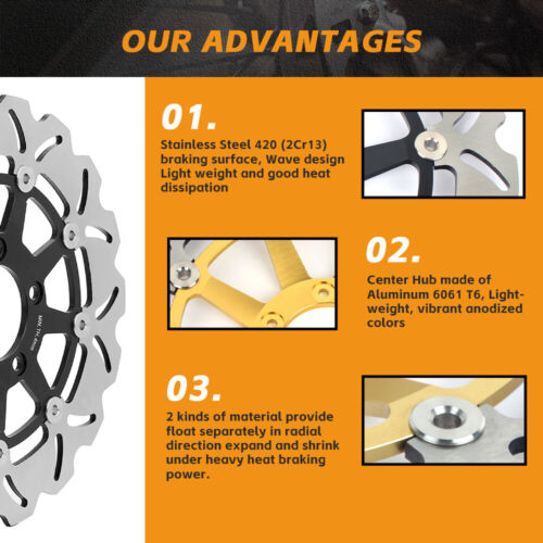 Front Rear Brake Rotors Pads For Kawasaki Ninja ZX6R 1998 1999 2000 2001 2002 - Picture 3 of 12