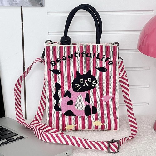 Polyester Handbags Reusable Small Square Bag Cartoon Knitted Bag Women - Picture 8 of 18