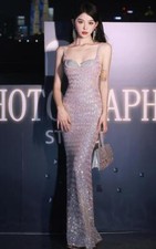 Gorgeous Diamante spaghetti strap Shine Sequins Bodycon Fishtail Gown Prom Dress