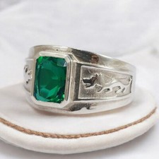 Emerald Octagon Cut Gemstone With 925 Sterling Silver Ring For Men's 918