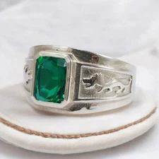Emerald Octagon Cut Gemstone With 925 Sterling Silver Ring For Men's #918