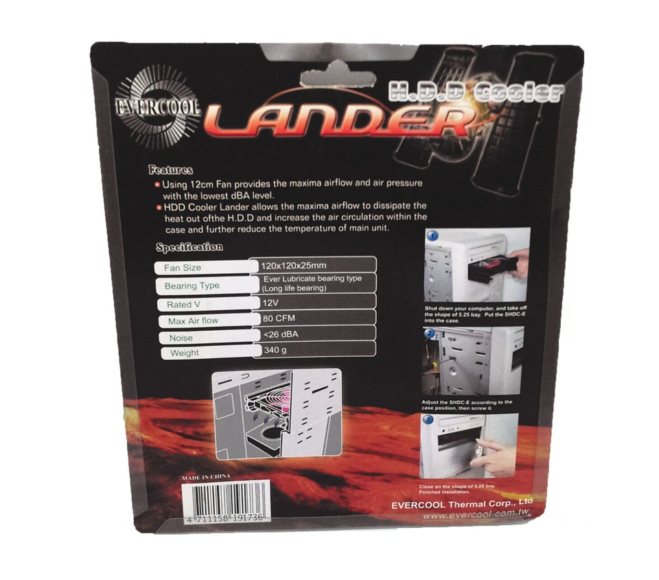 NEW Evercool Lander SHDC-E Large 120mm Red Cooling Fan PC Hard Drive HDD Cooler - Image 2 of 4