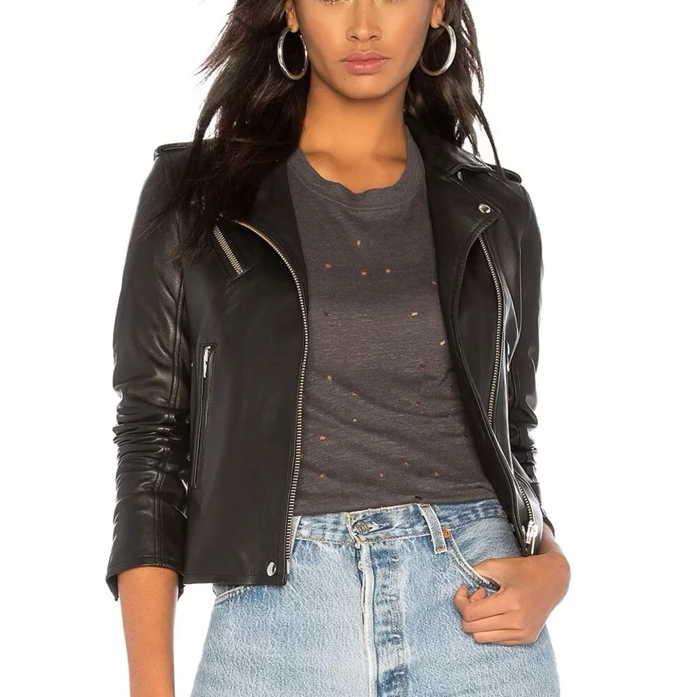 Iro leather discount jacket with hoodie