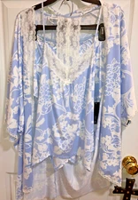 Apt 9 Women's Intimates Robe Cami Short Set Blue Floral 3 Pc Set Lace Medium