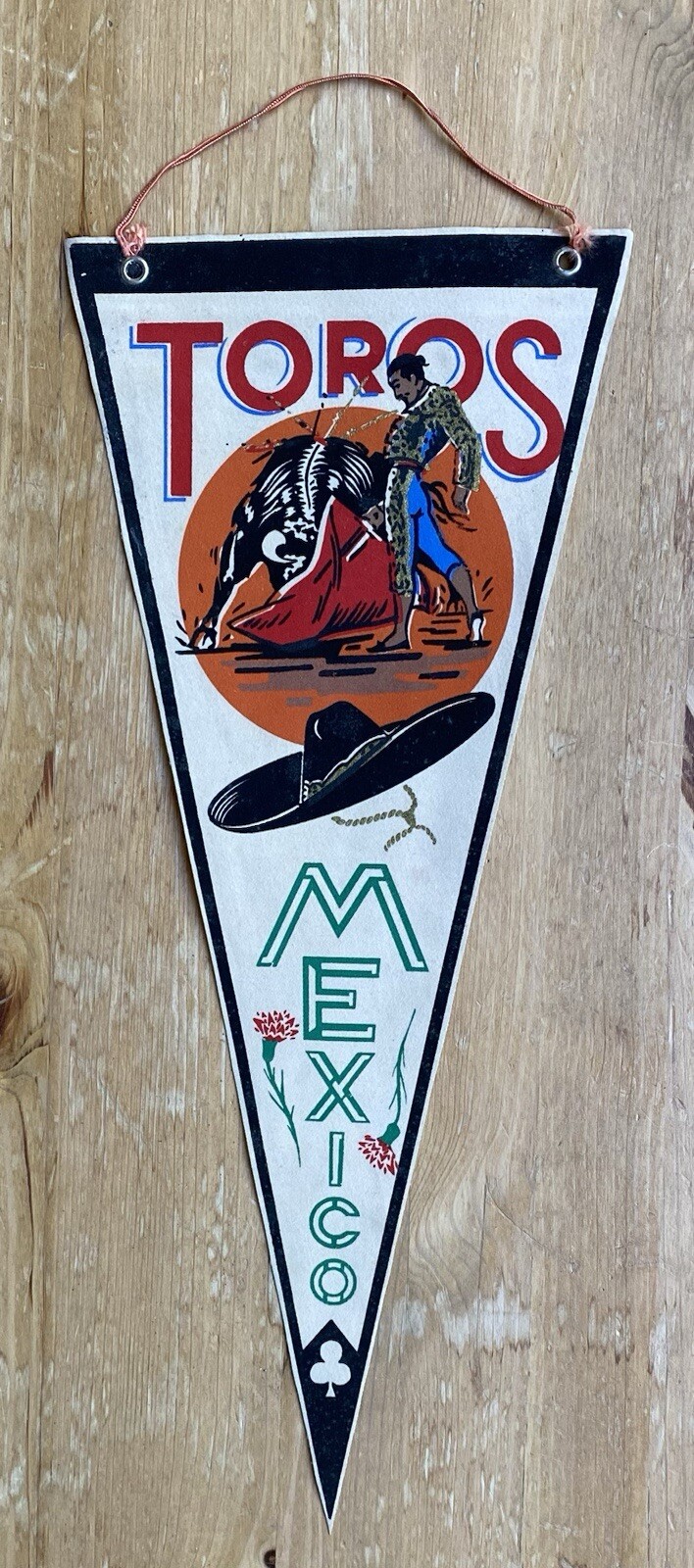 Banderín de colección Toros México de 17 pulgadas con colorido gráfico de torero antiguo