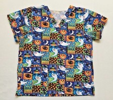 Halloween Trick Or Treat Scrub Top V-neck Short Sleeve Size S/M