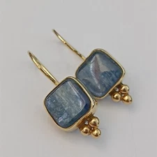 Vintage 9K Gold Sapphire Earrings GRAS Israel Sterling Silver Modernist Timeless
