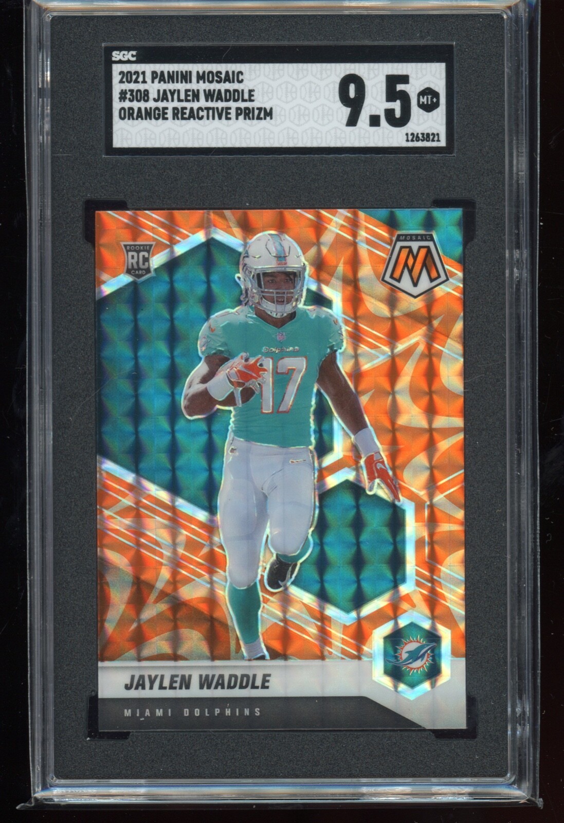 2021 PANINI MOSAIC #308 JAYLEN WADDLE ORANGE REACTIVE PRIZM SGC 9.5