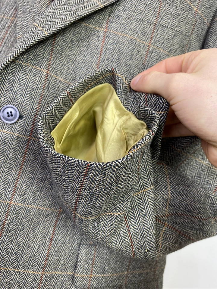 Men’s British Herringbone Windowpane TWEED Modern Wool Sport Jacket Blazer (44R) - Image 3 of 4