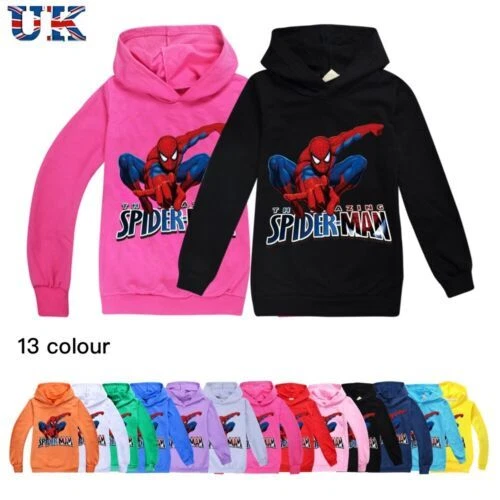Kids Boys Girls Spider Man Print Casual Long Sleeve Hoodie Hoody