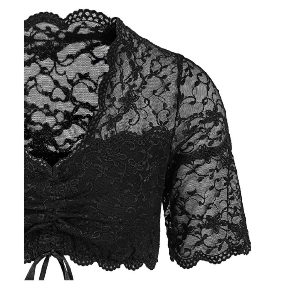 Nina von C. Damen Dirndl-Bluse halbarm Spitze Cups blickdicht Satinbändchen - Bild 2 von 4