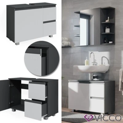 Meuble sous-vasque Meuble lavabo J-shape anthracite blanc Vicco - Photo 1/4