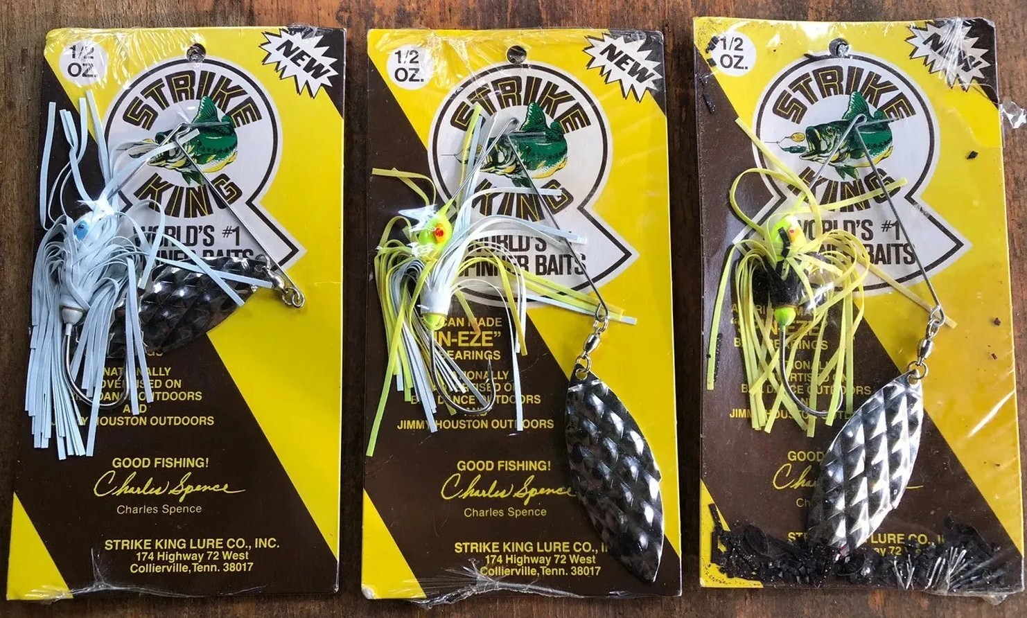 3 Vintage Nos 1/2 Oz Strike King Spinner Baits New Old Stock Diamond Eyes - Image 1