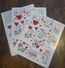 Vintage 80s Hallmark Sticker Sheets Snoopy Hearts Valentine's Encouragement 3