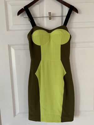 Rebecca Minkoff Silk Bustier Dress Green Yellow Adjustable Straps Size 0 |  eBay