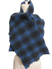 Polo Ralph Lauren Lambs Wool Blue Green Scarf Short Fringe Check Plaid Scotland