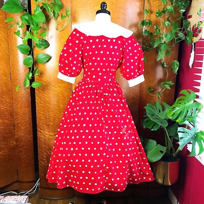 ABSTRACT POLKA DOTS 80's 80s Does 50's Style Vintage Red Double Breasted  Dress S