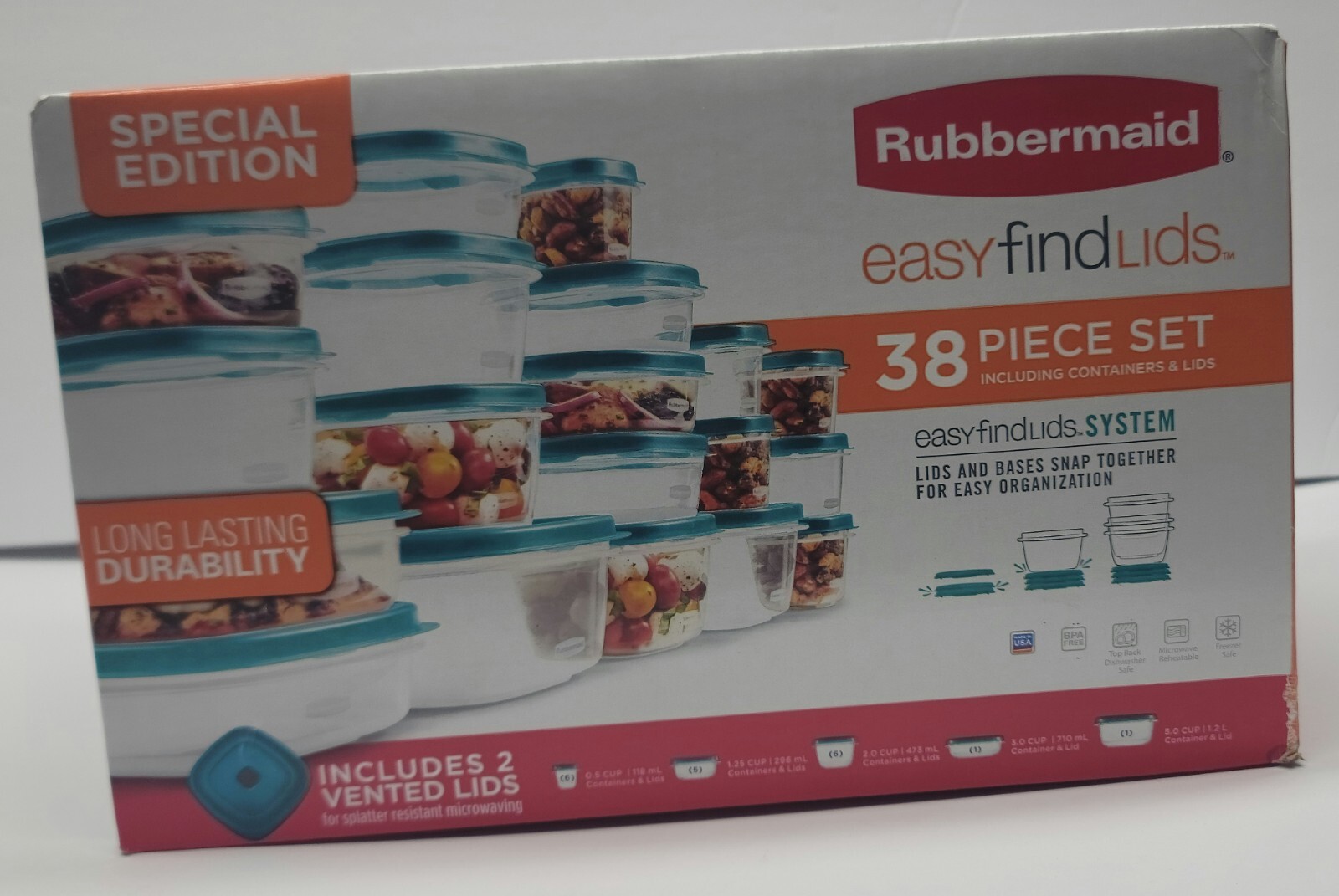Rubbermaid Easy Find Vented Lids Food Storage Containers, 38-Piece Set.