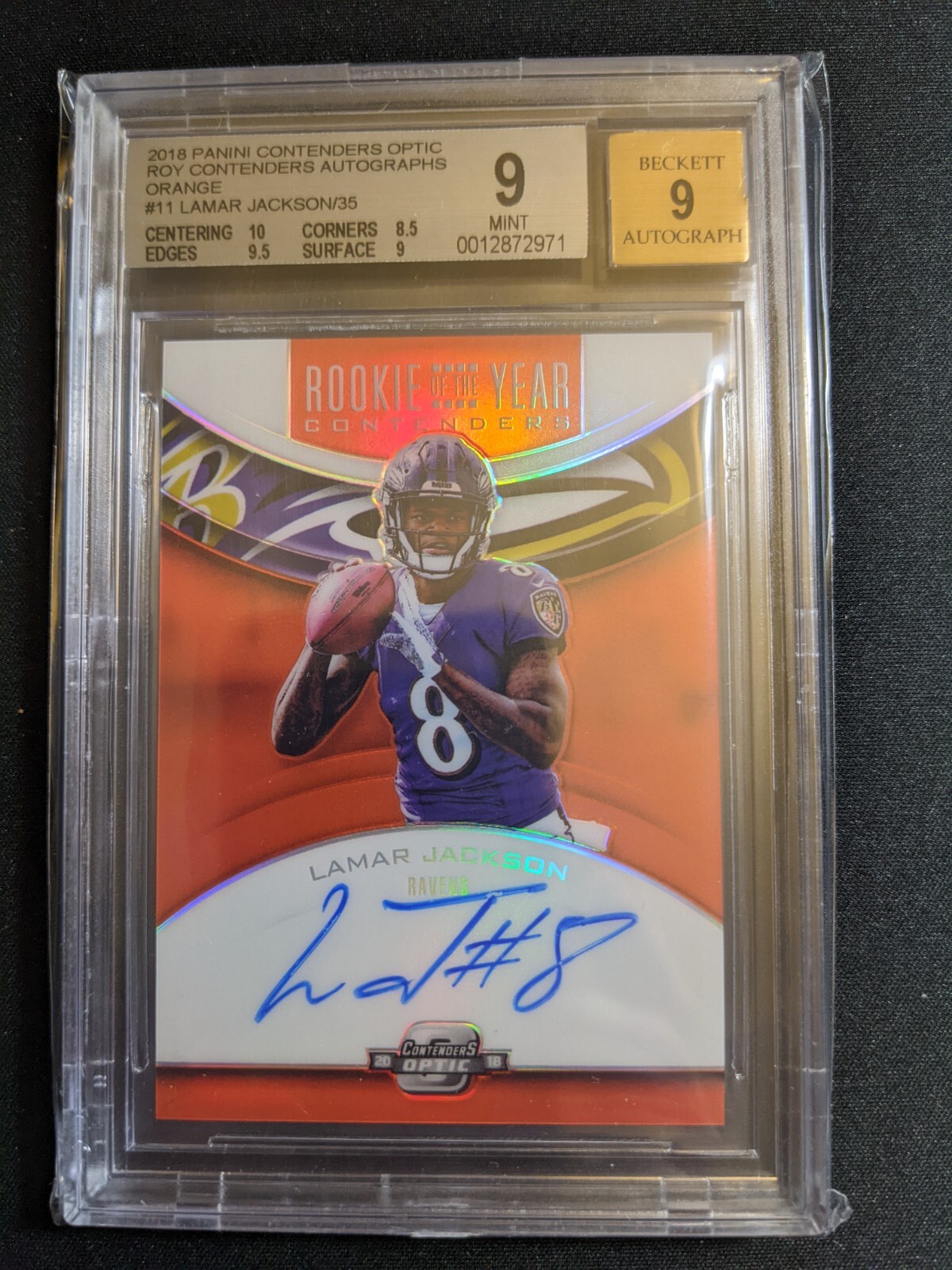 2018 Contenders Optic Lamar Jackson ROY Contend Auto Orange /35 RC BGS 9 MVP! 💎