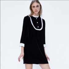 Astrid’s black velvet dress with white ruffles Wednesday Black Velvet M