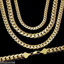 Miami Cuban Link Chain 14k Yellow Gold Plated 5-12 mm Wide 20" 24" 30" Necklace