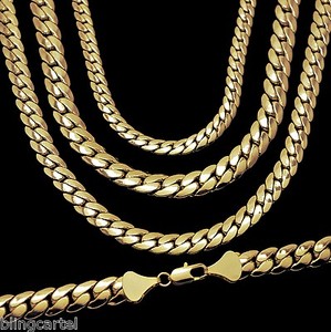 Authentic Miami Cuban Link Chain 14k Yellow Gold Plated 5-12 mm Wide 20" 24" 30" Necklace