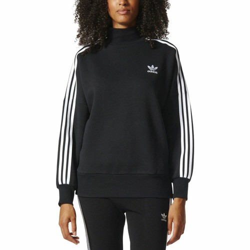 adidas Originals Women's Stripe Turtleneck Training Sweater - Black | eBay