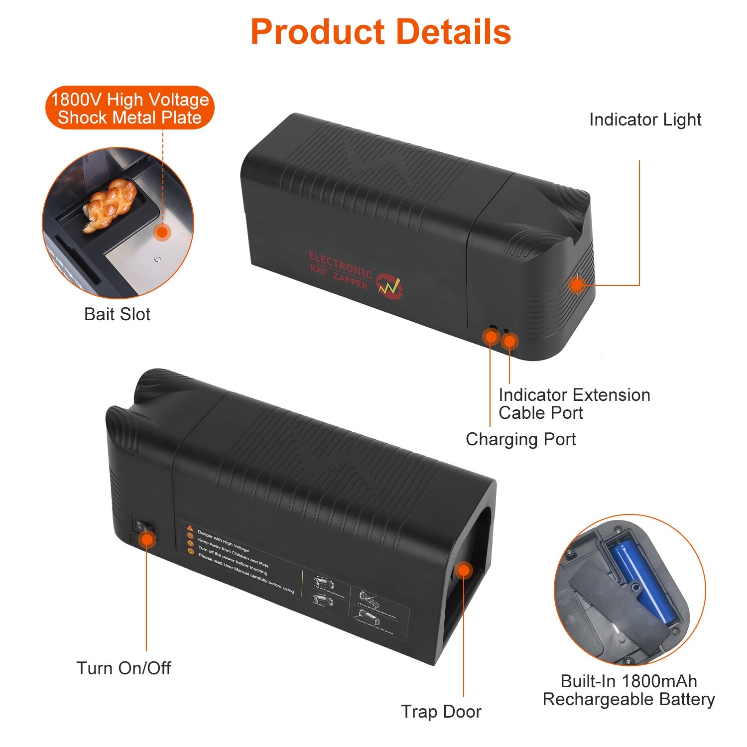 Mouse Trap Control Electronic Rat Trap 1800V High Voltage Killer Zapper Rodent