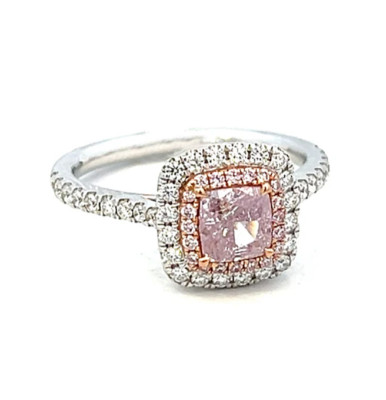 Diamantring Fancy Intense Pink IGI Lab Grown 14K Multi Gold 1,80 Ct Cushion Cut