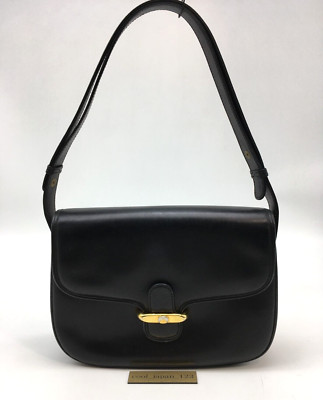 Authentic Old GUCCI One Shoulder handbag leather black vintage GG