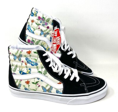 VANS SK8-HI Butterfly Floral Black White Canvas Shoes Men's Size