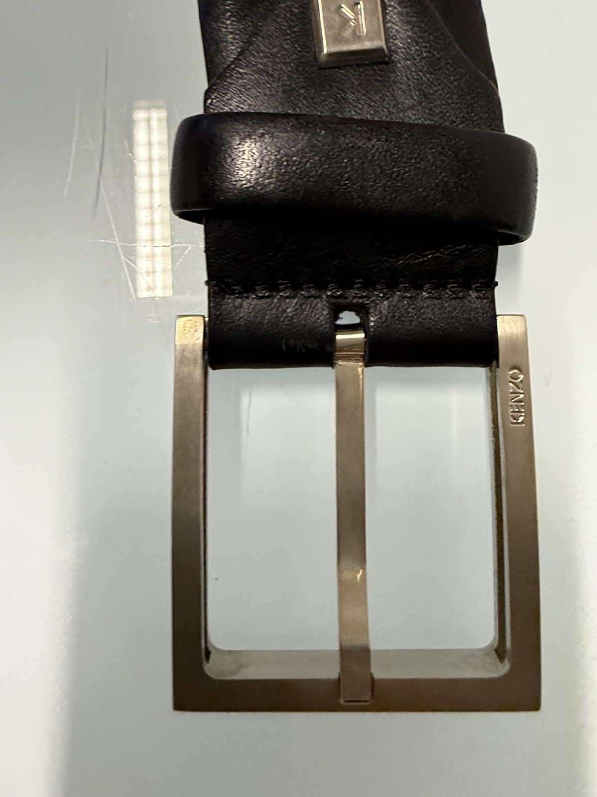 Kenzo Black Leather Dress Belt Metal Buckle Classic Size 105/42