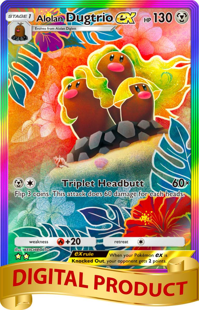 Pokemon Pocket TCG Card 2 Star Full Rainbow Alolan Dugtrio EX Crisis DIGITAL