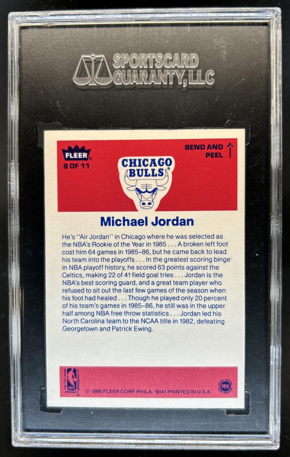 1986-87 Fleer Michael Jordan Stickers Rookie RC #8 Bulls SGC 8.5 92 view 2
