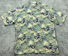 Vintage Pierre Cardin Shirt Mens L Blue Short Sleeve Button Front Rayon Graphic