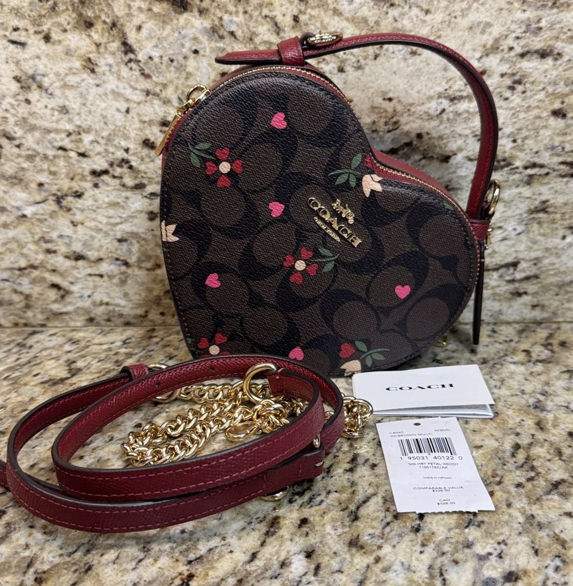 Coach Heart Crossbody Signature Canvas With Heart Petal Print